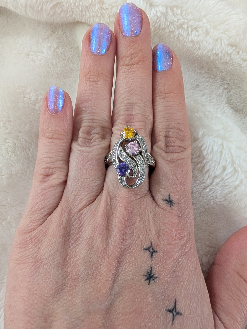 925 Sterling Silver Multicolor CZ Swirl Statement Cocktail Ring Size 8